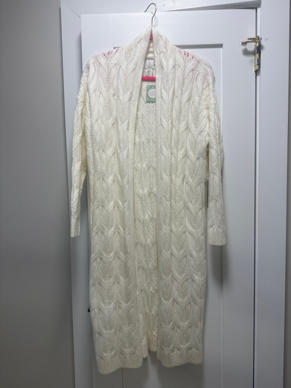 Joie Long Cream Cable Knit Open Cardigan